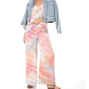 YOUNG FABULOUS & BROKE aiko satin tie dye wide leg pants size M